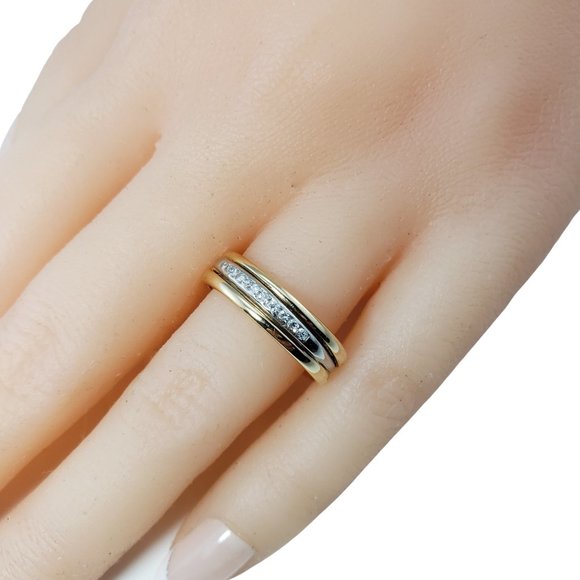 Vintage Platinum and 14 Karat Yellow Gold and Diamond Band Ring Size 7.5 #12184 - Picture 9 of 9